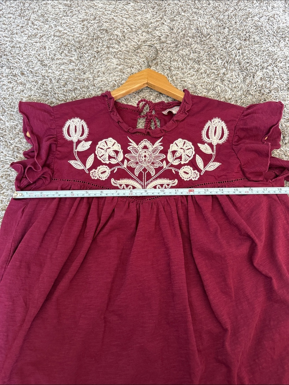 Knox Rose Blouse Floral Embroidery Red Burgundy and Cream size Medium - Picture 8 of 11